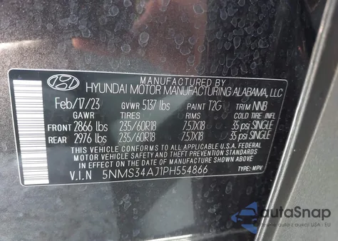 2023 Hyundai Santa Fe Sel z USA, uszkodzony, nr VIN 5NMS34AJ1PH554866